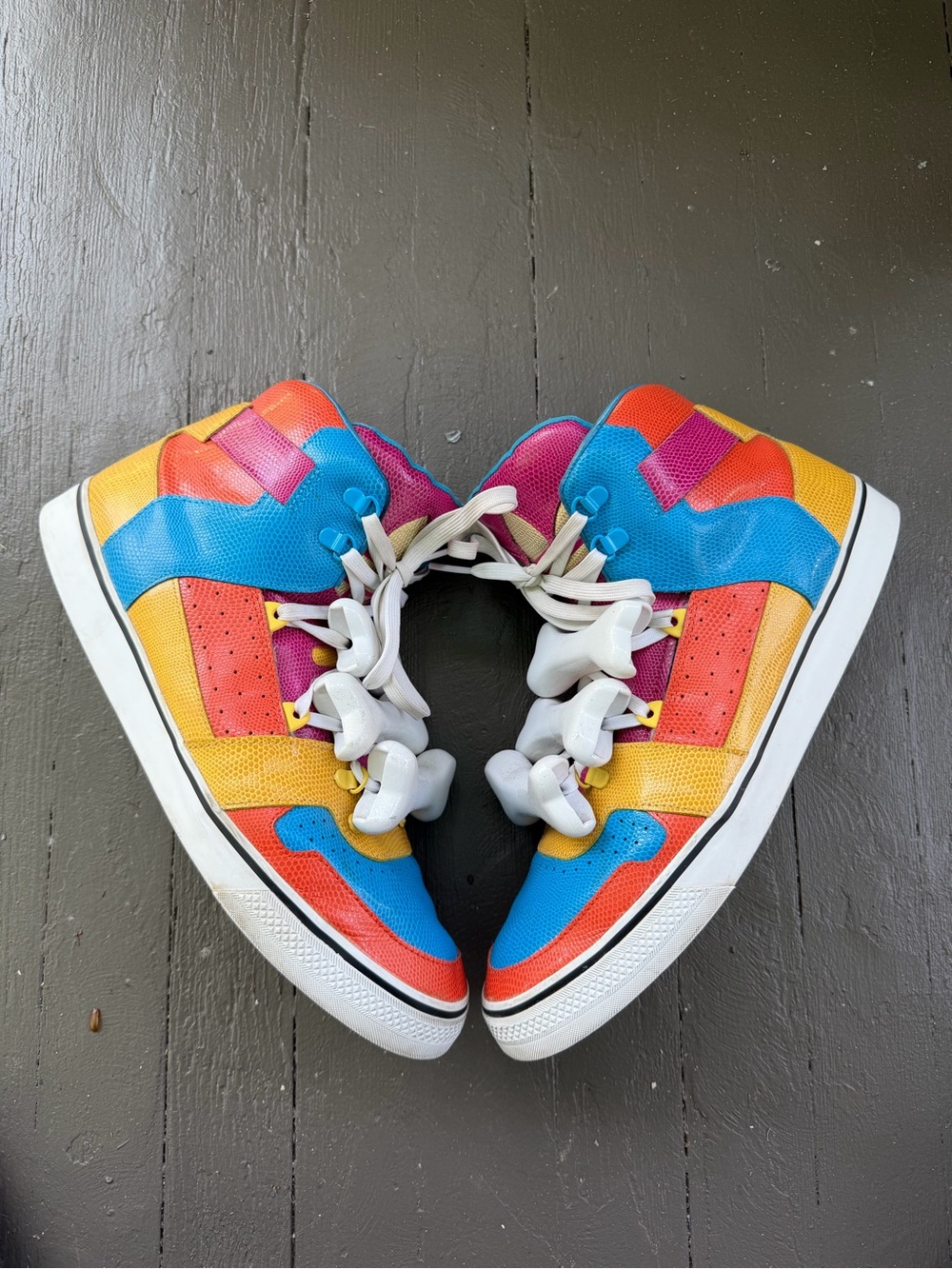 Jeremy Scott Colorblock High-Top Sneakers in Blue, Pink & Yellow size 13